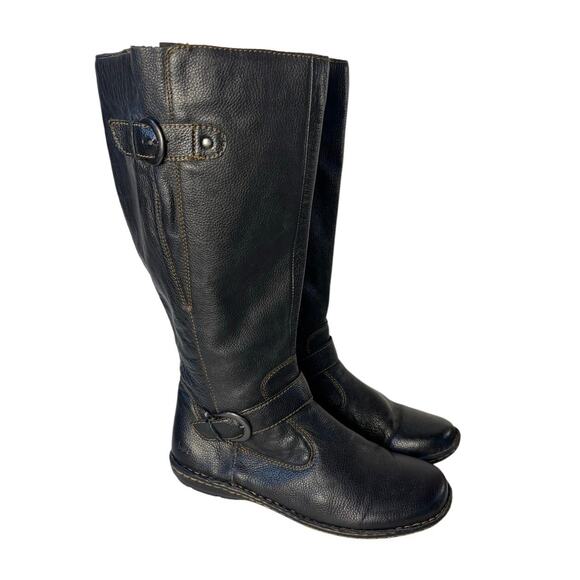 boc By Born Black Leather Knee Flat Wide Calf Round Toe Side Zip Women Boot 9 wc - Picture 1 of 8